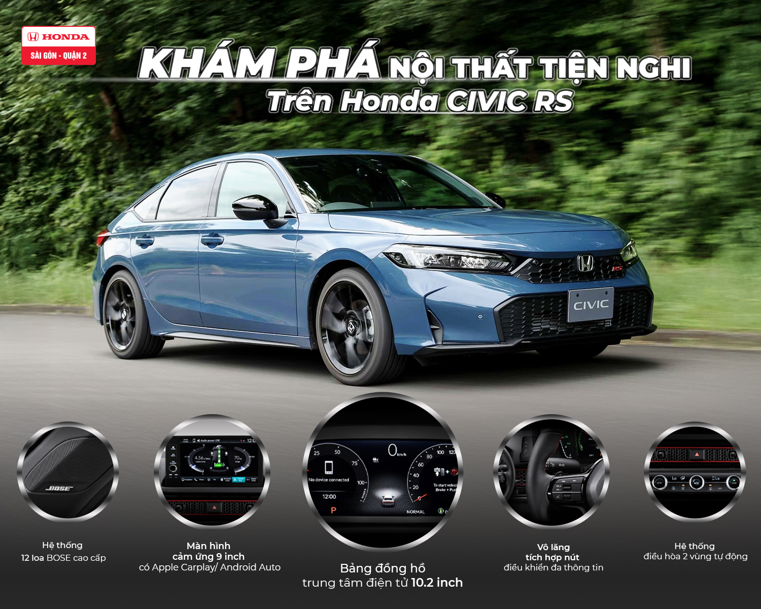 Honda Civic e:HEV – Giảm Ngay 100 Triệu Tiền Mặt | Honda Quận 2